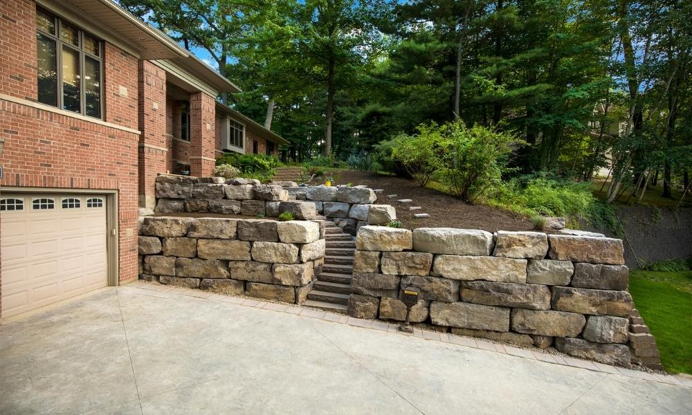 Custom Retaining Wall Stones Steps Landscaping Project mississauga 1